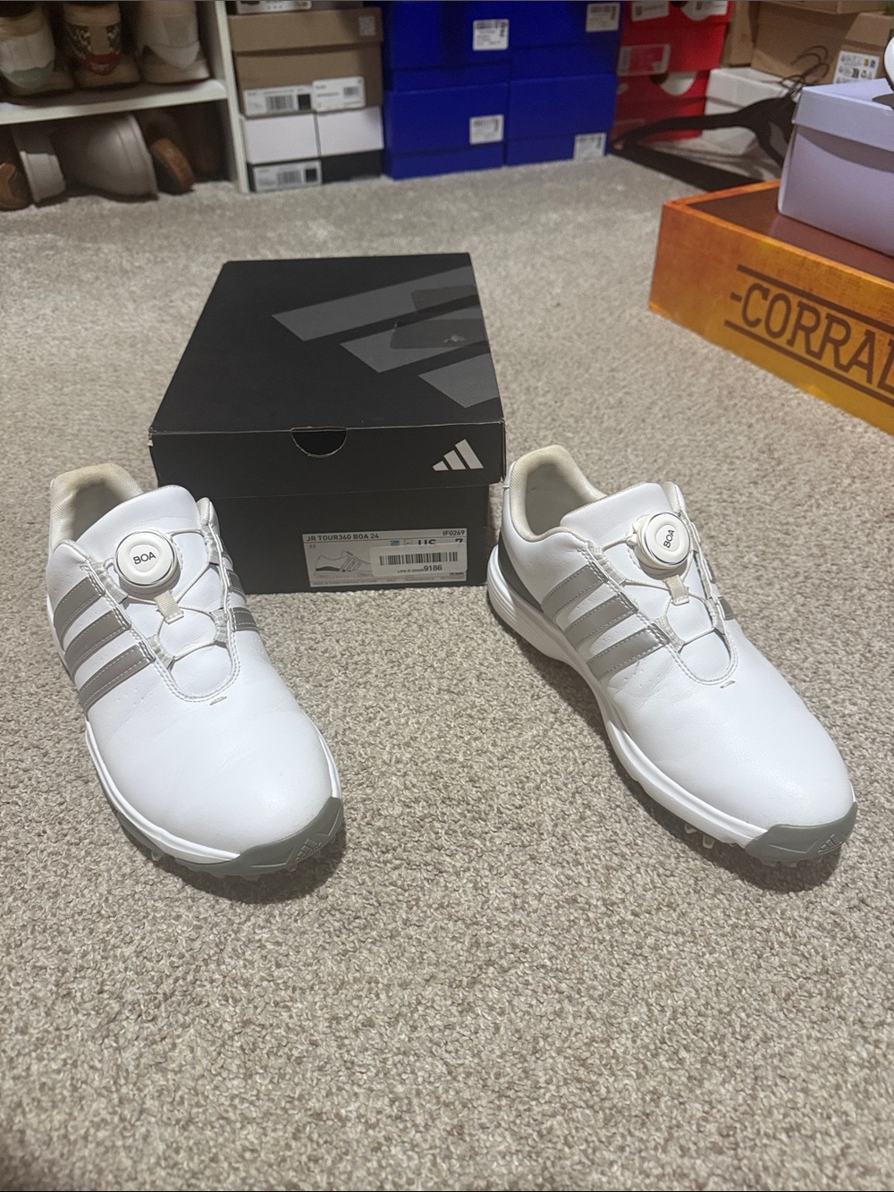 adidas JR Tour360 White Athletic Golf Shoes with BOA Dial